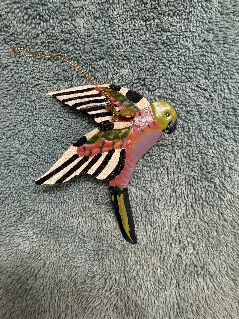 Mackenzie-Childs Hand-Painted Decorative Bird Ornament - Pink & Green